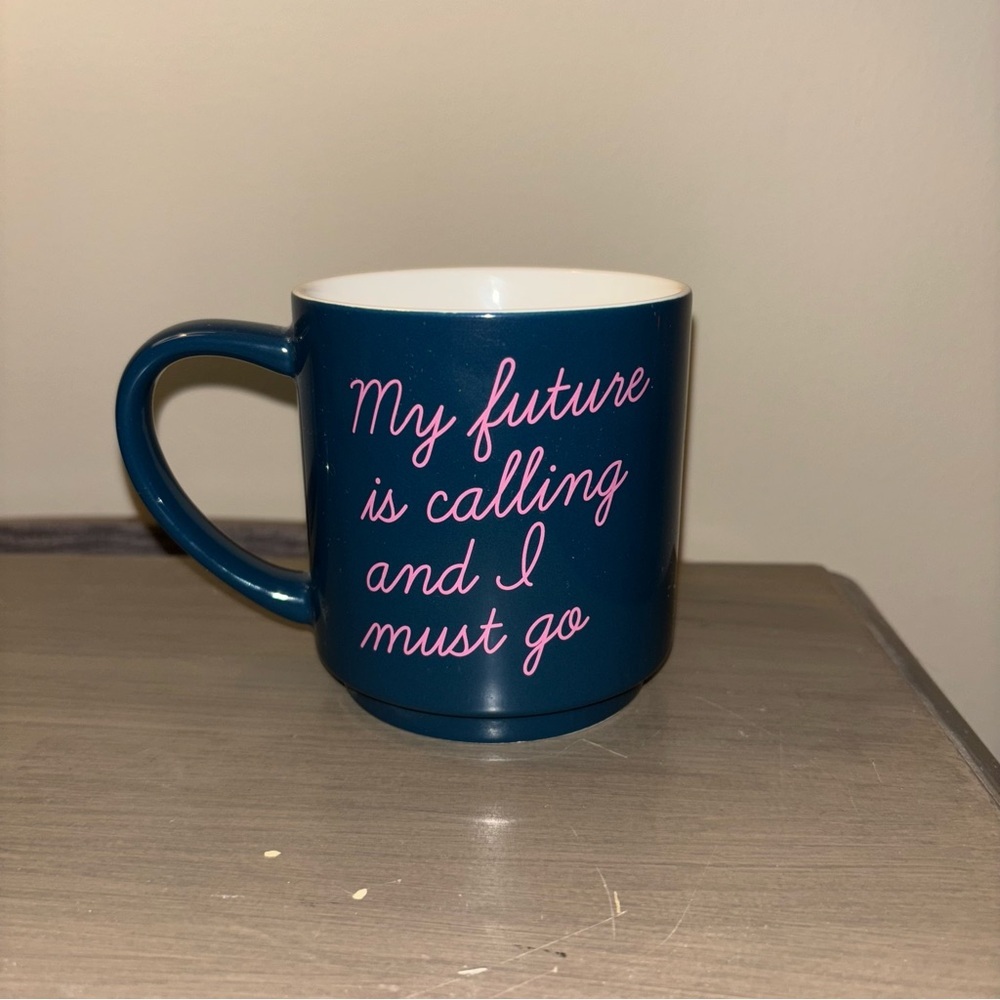 “My future is calling and I must go” Blue and Pink Ceramic Mug - Picture 2 of 8